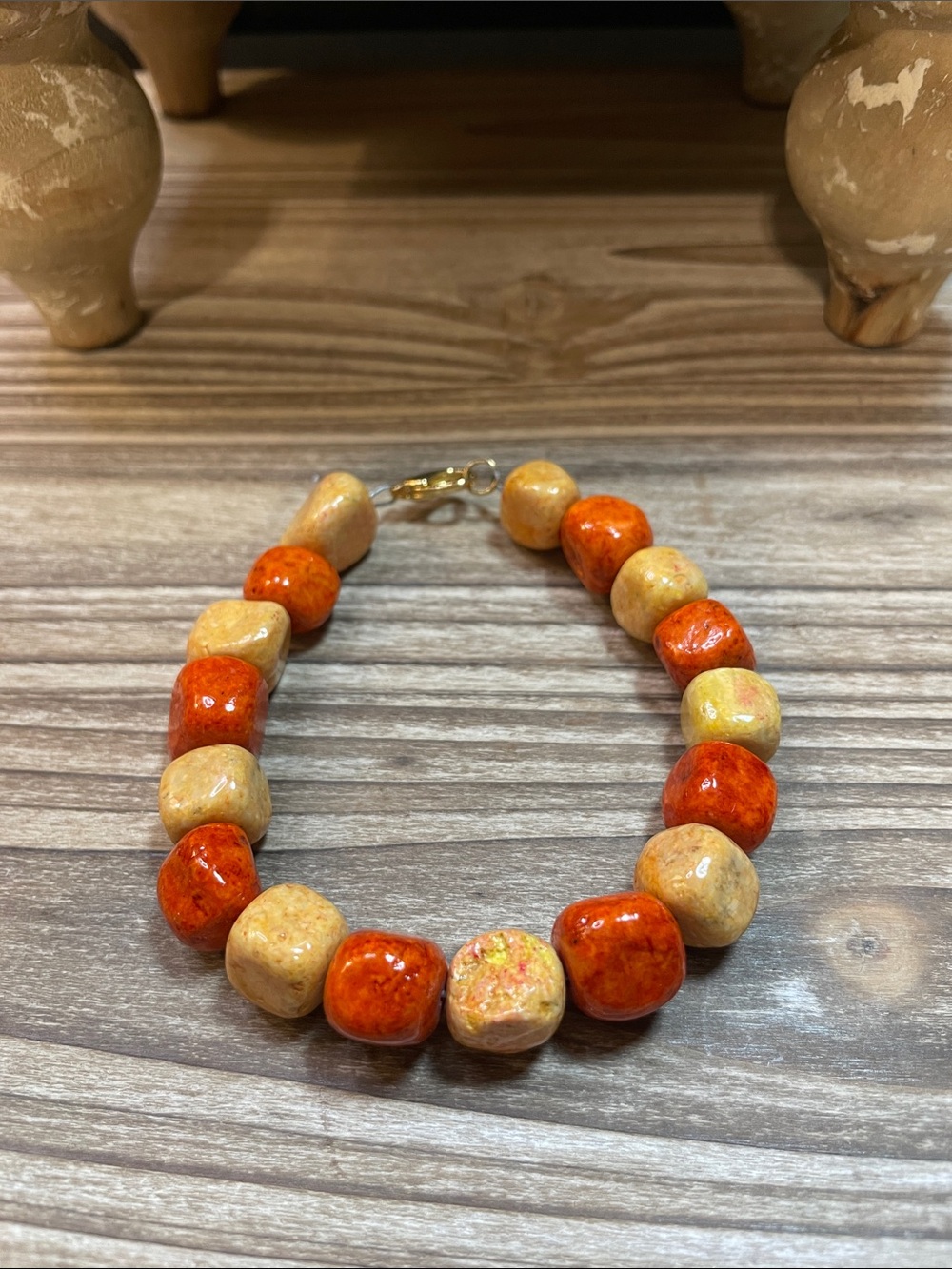 Orange and Yellow Stone Beaded Bracelet